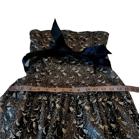 Gunne Sax Black Gold Bow Waist Mesh Lace Overlay Mini Vintage Y2K Prom Dress - Picture 7 of 14